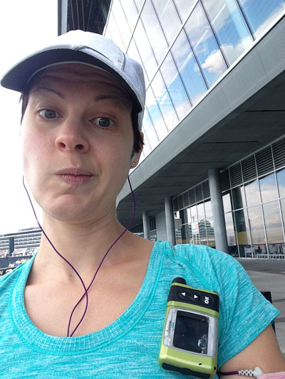 The shirt didn't stay on long... and, seriously, negotiating the removal of a shirt with fuel belt and insulin pump and other wirings, not the easiest task! 